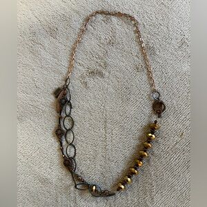 Vintage Brass & Copper Leaf Pendant 21”Necklace